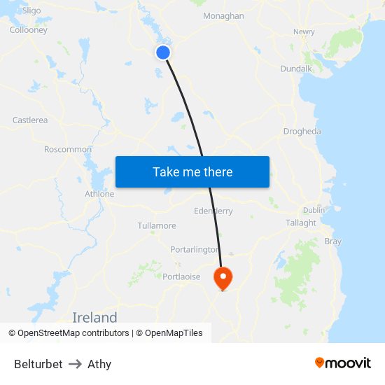 Belturbet to Athy map