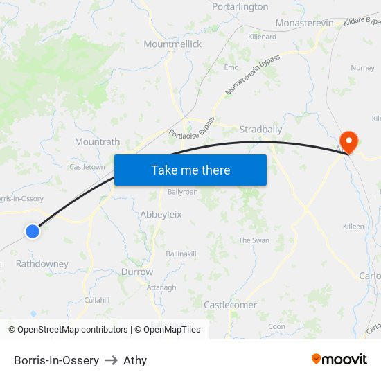 Borris-In-Ossery to Athy map