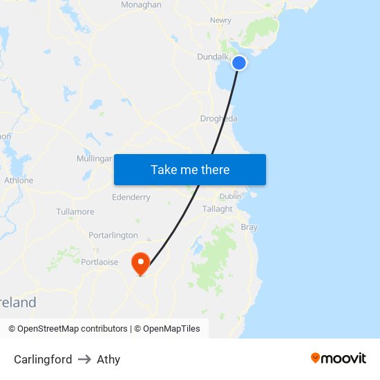 Carlingford to Athy map