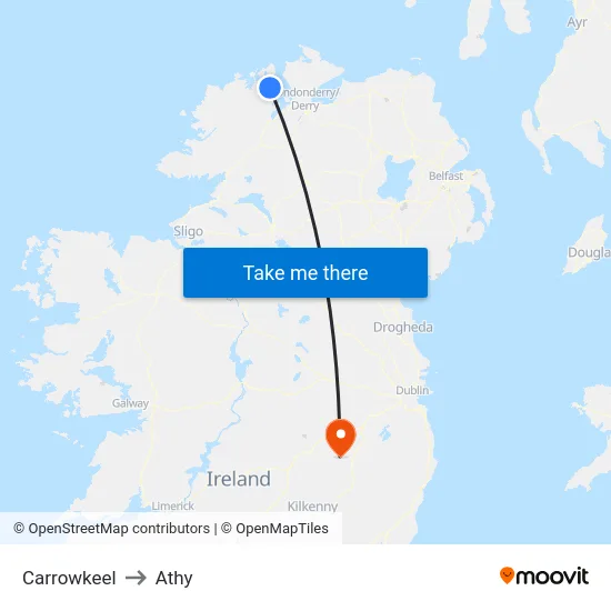 Carrowkeel to Athy map