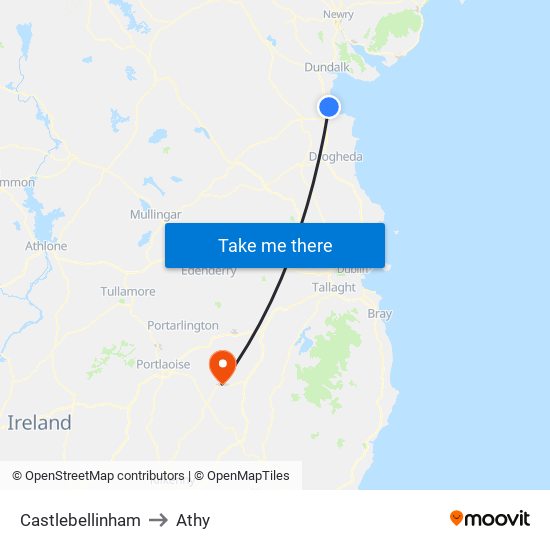 Castlebellinham to Athy map