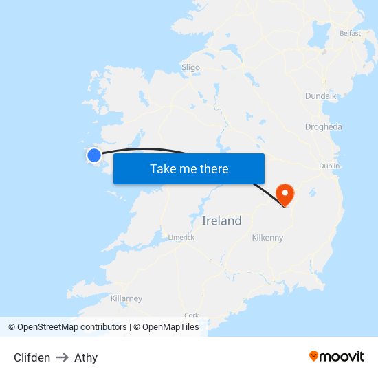 Clifden to Athy map