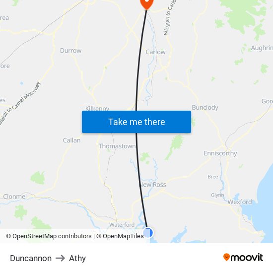 Duncannon to Athy map