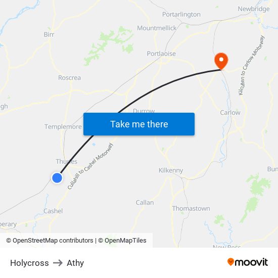 Holycross to Athy map