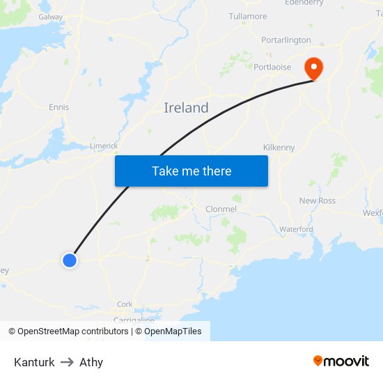 Kanturk to Athy map