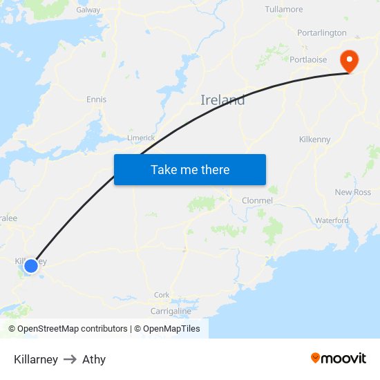 Killarney to Athy map