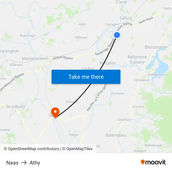 Naas to Athy map