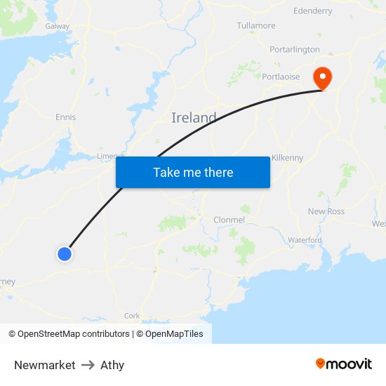 Newmarket to Athy map