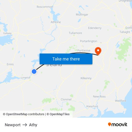 Newport to Athy map