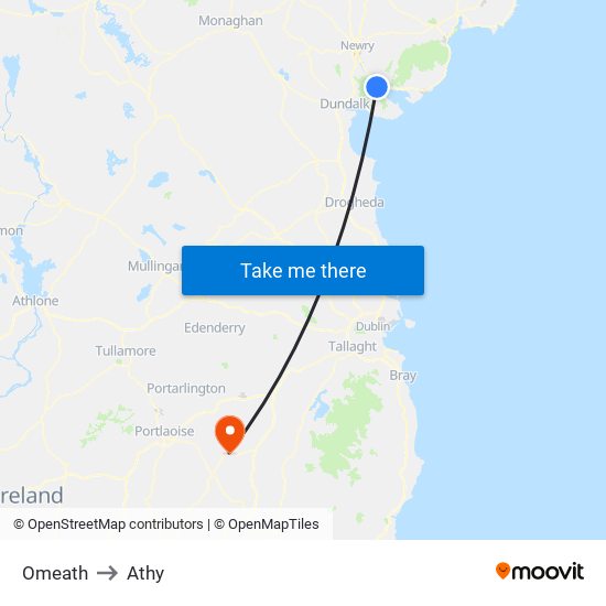 Omeath to Athy map