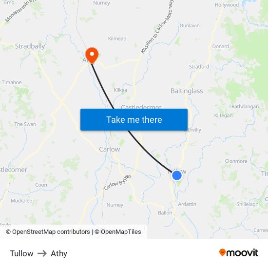 Tullow to Athy map