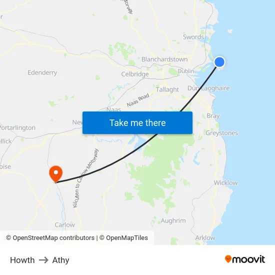 Howth to Athy map