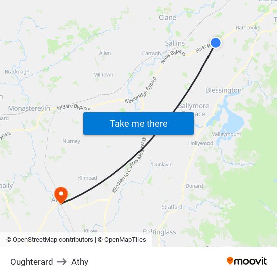Oughterard to Athy map