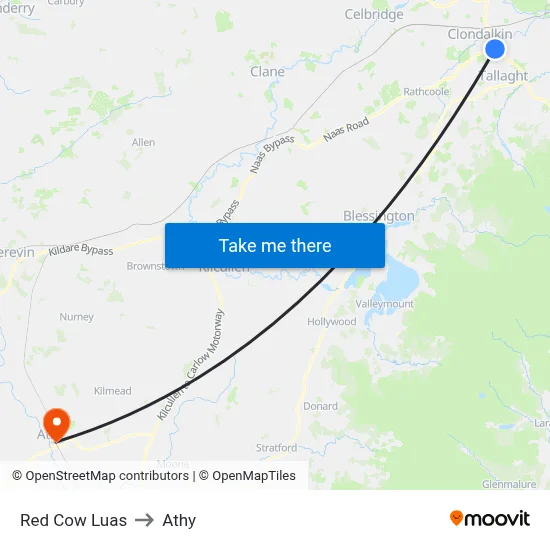 Red Cow Luas to Athy map