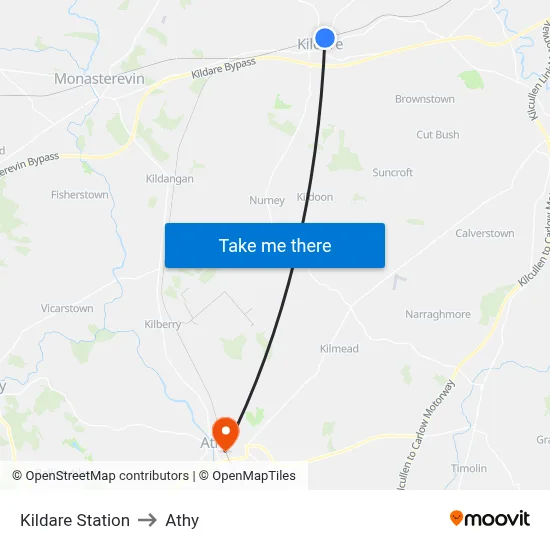 Kildare Station to Athy map