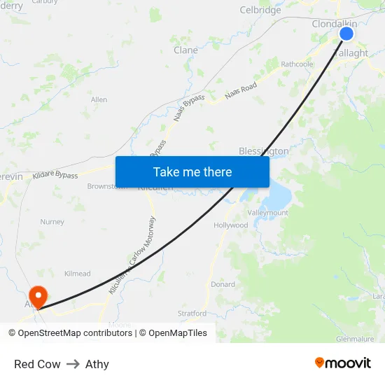Red Cow to Athy map