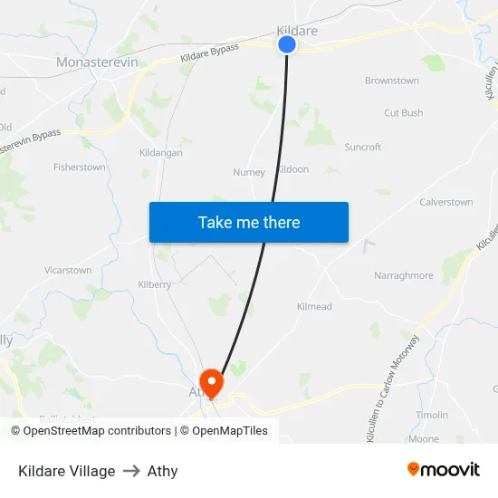 Kildare Village to Athy map