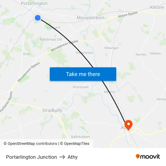 Portarlington Junction to Athy map