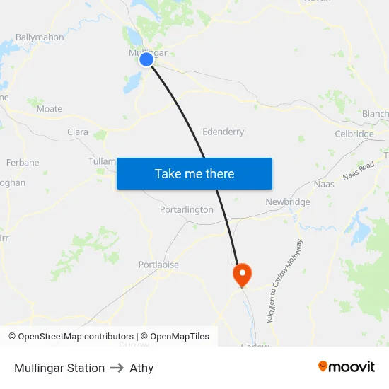 Mullingar Station to Athy map