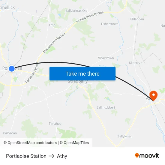 Portlaoise Station to Athy map