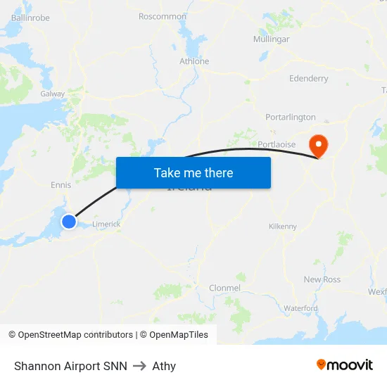 Shannon Airport SNN to Athy map
