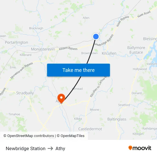 Newbridge Station to Athy map