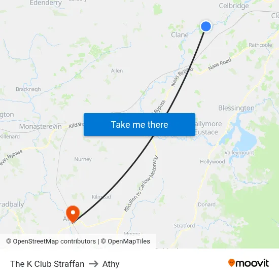 The K Club Straffan to Athy map
