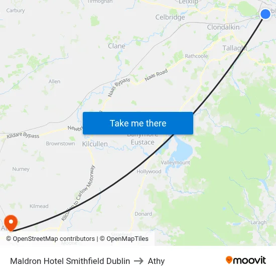 Maldron Hotel Smithfield Dublin to Athy map