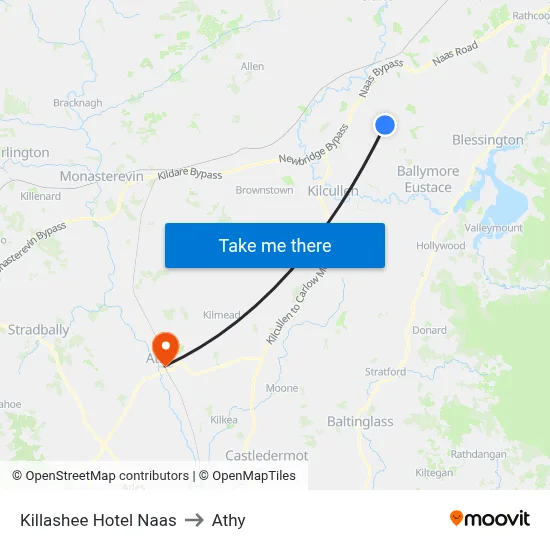 Killashee Hotel Naas to Athy map