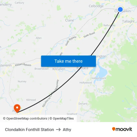 Clondalkin Fonthill Station to Athy map