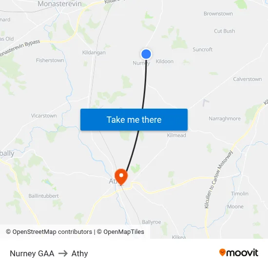 Nurney GAA to Athy map