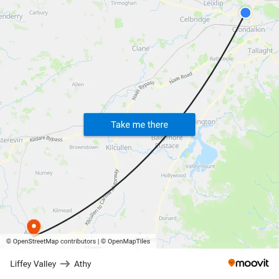 Liffey Valley to Athy map