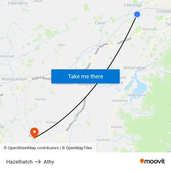 Hazelhatch to Athy map