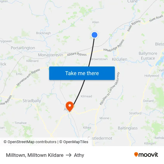 Milltown, Milltown Kildare to Athy map