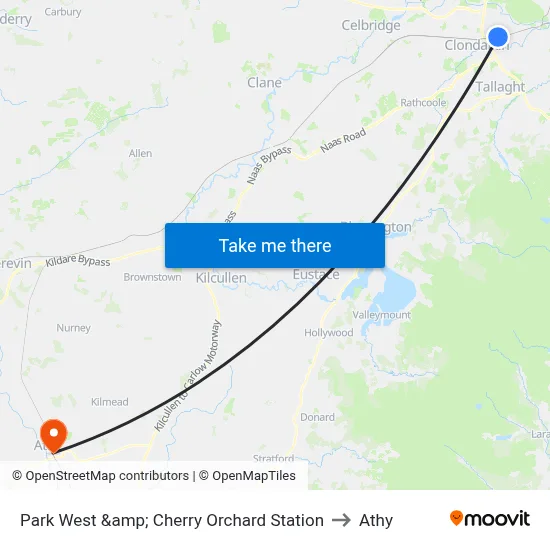 Park West &amp; Cherry Orchard Station to Athy map