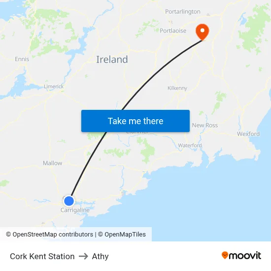 Cork Kent Station to Athy map