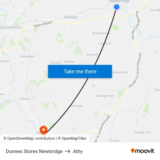 Dunnes Stores Newbridge to Athy map