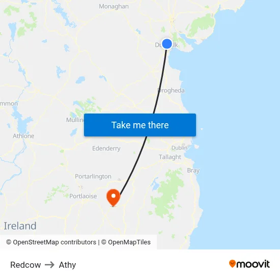 Redcow to Athy map