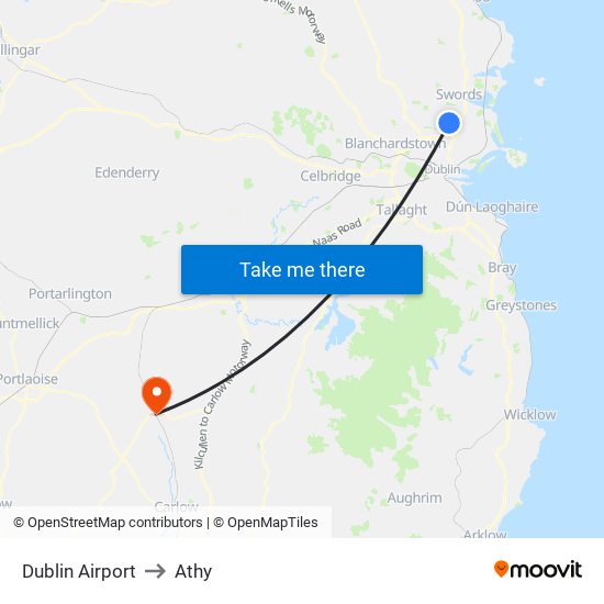 Dublin Airport to Athy map