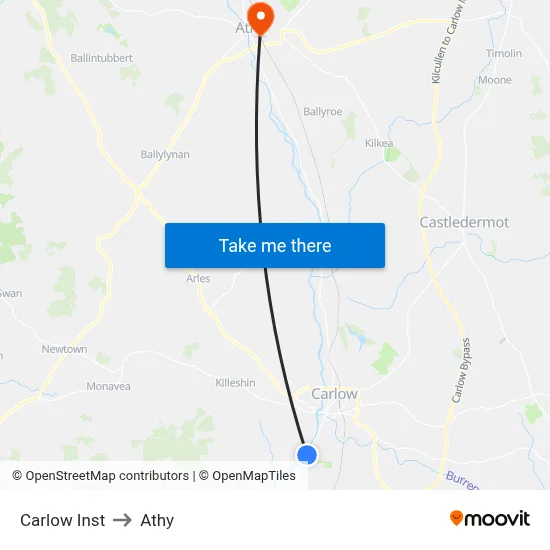 Carlow Inst to Athy map