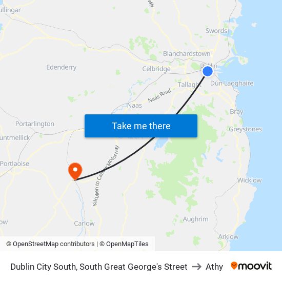 Dublin City South, South Great George's Street to Athy map