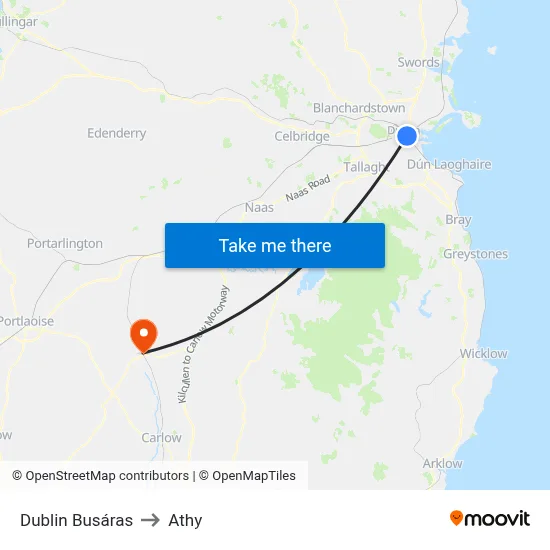 Dublin Busáras to Athy map