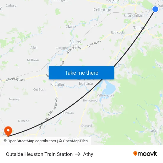 Outside Heuston Train Station to Athy map