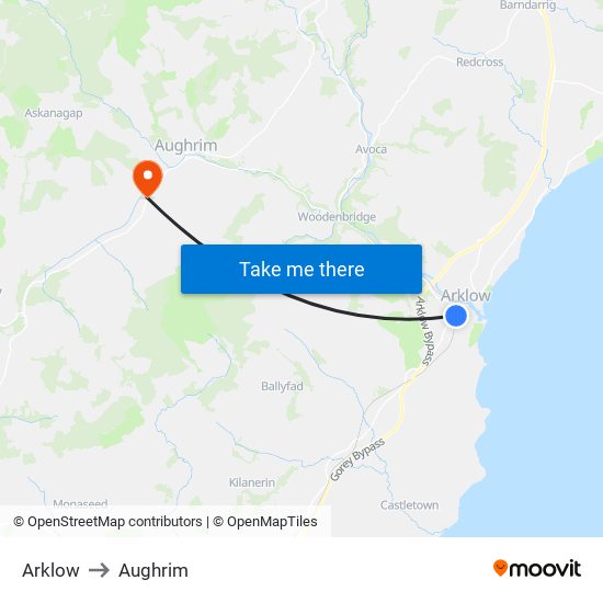 Arklow to Aughrim map