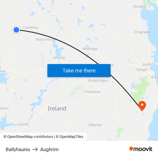 Ballyhaunis to Aughrim map