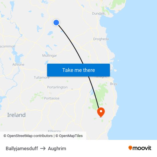 Ballyjamesduff to Aughrim map