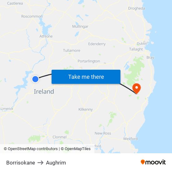 Borrisokane to Aughrim map