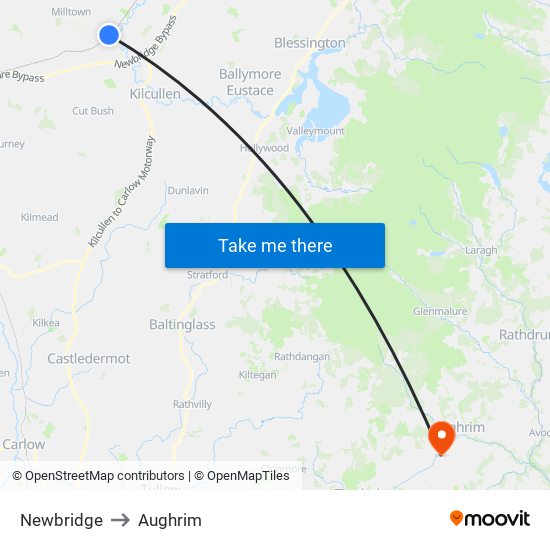 Newbridge to Aughrim map