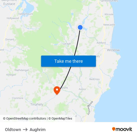 Oldtown to Aughrim map