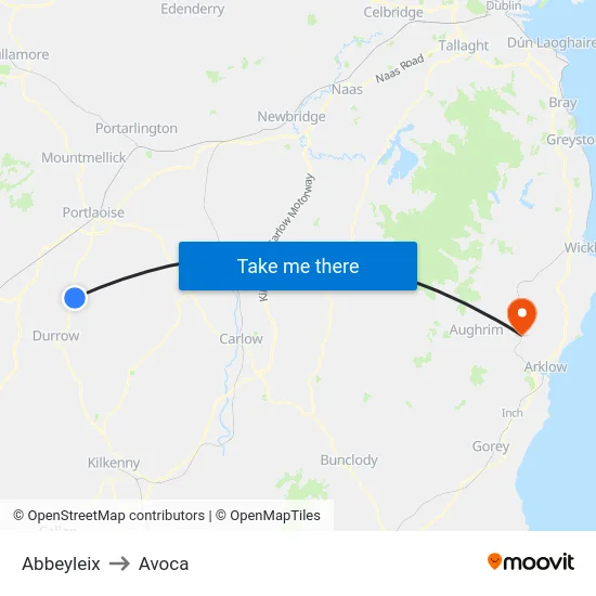 Abbeyleix to Avoca map